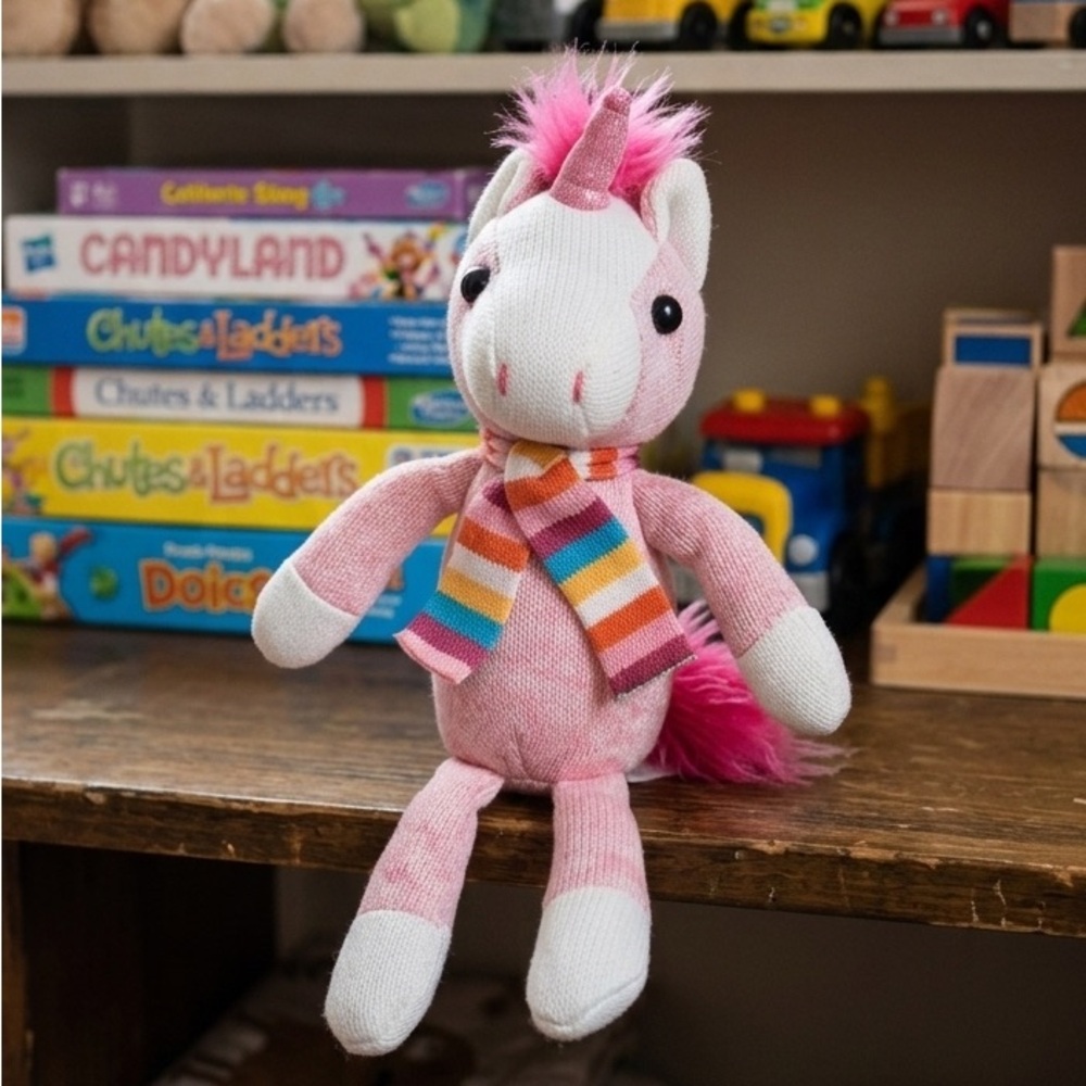 Galerie Unicorn Plush Stuffed animal PINK Rainbow Scarf Sock-Knit Toy horse kids